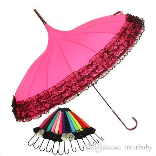 Golf Pagoda Umbrella Lace Elegant Umbrellas Princess Straight Long-handled Sunshade Windproof Sunny Umbrella Retro Rainy Bumbershoot B2567