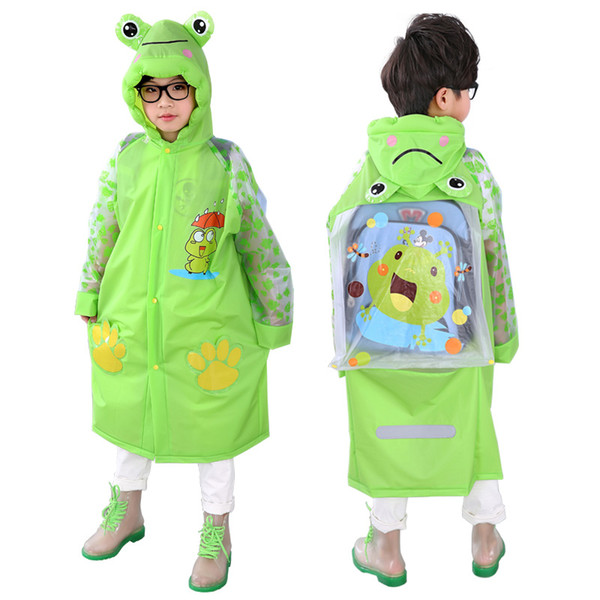 2018 new design Green frog girls boys raincoat Kid's rain jacket rainwear impermeables student's Rain suit with school bag