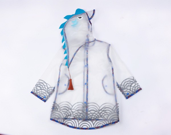 Cute Stereoscopic lightweight 3D three-dimensional Semi-permeable Children's Waterproof Dragon-coat Rain Cape made by TPU and with Tassel