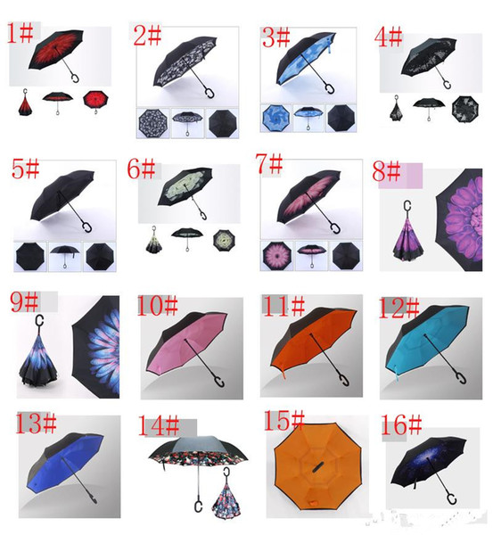 Inverted Umbrella Windproof Reverse Folding Double Layer Self Stand Inside Out Rain Protection C Hook Hands For Car