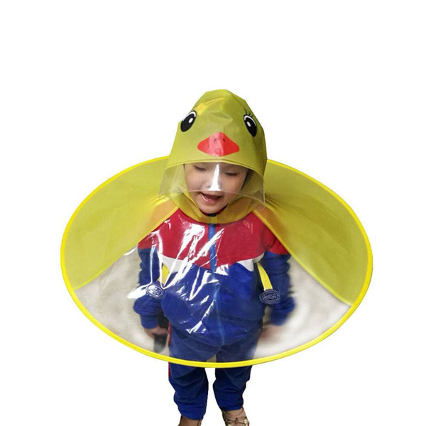 Cute Cartoon Duck Children Raincoat Umbrella UFO Shape Rain Hat Cape 2018 New Arrival High Quality