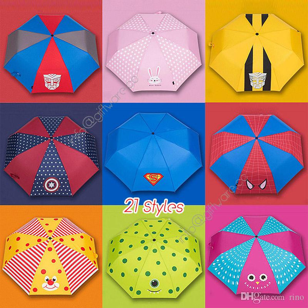 Cartoon Umbrella for Kids Lovely Printing Folding Umbrella 21 Designs Girls Boys Superman Rabbit Lion uv-umbrella Sun Rain Gear 8K*53.5cm