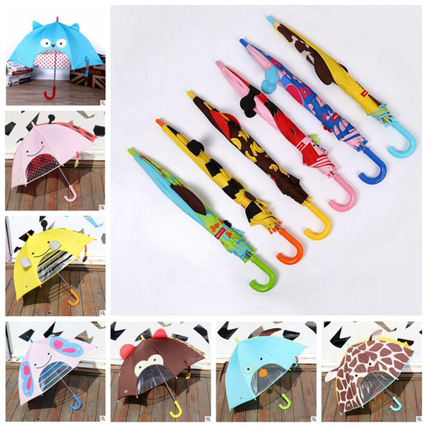 Kids Umbrella Cartoon 3D Animals Boy Umbrellas Girls Lovely Printing Umbrella Long Handle Sun Rain Gear Super Light 4 Styles YL27