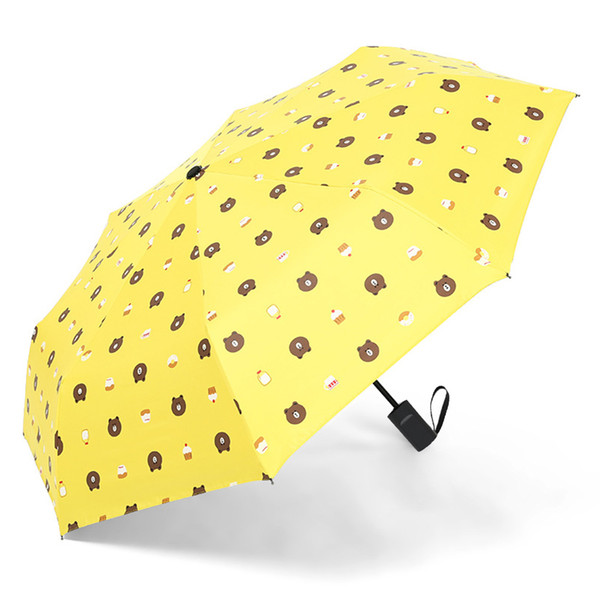 Sun Umbrella Tri-Folded Black Gum Cloth Sun Rain Manual Home Furnishing Cartoon Walking Travel Folding Umbrella Rain