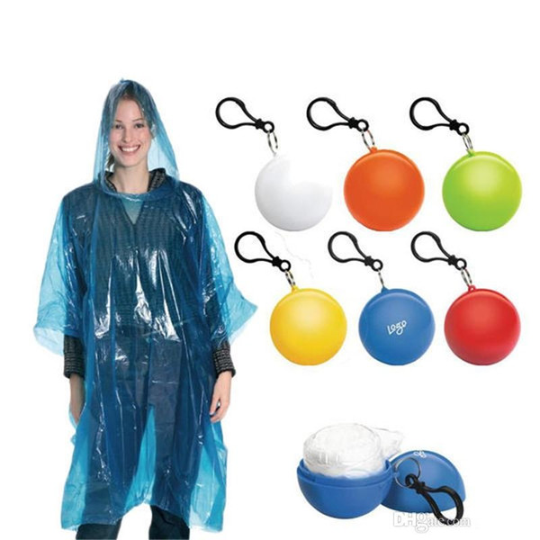 new Spherical Raincoat Plastic Ball Key Chain Disposable Portable Raincoats Rain Covers Travel Tour Trip Rain Coat 60pcs TO448