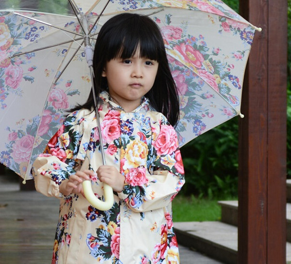 child flower raincoat Girl Rainwear coat waterproof raincoat children floral raincoat poncho kids long sleeve for school bag free shipping