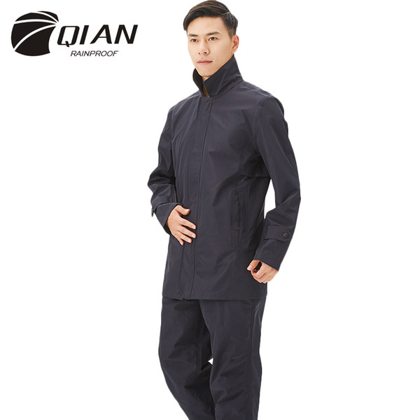 QIAN Impermeable Men's Raincoat Fashionable Breathable Business Rain Coat Waterproof Casual Working Jacket for Hiking Rain Gear