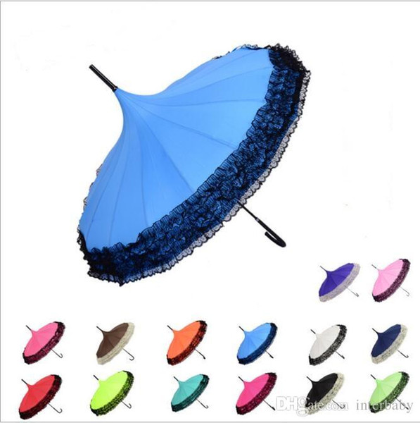 Golf Pagoda Umbrella Lace Elegant Semi-automatic Fancy Sunny Rainy Pagoda Umbrellas Princess Straight Pagodas Long-handled Sunshade B2337