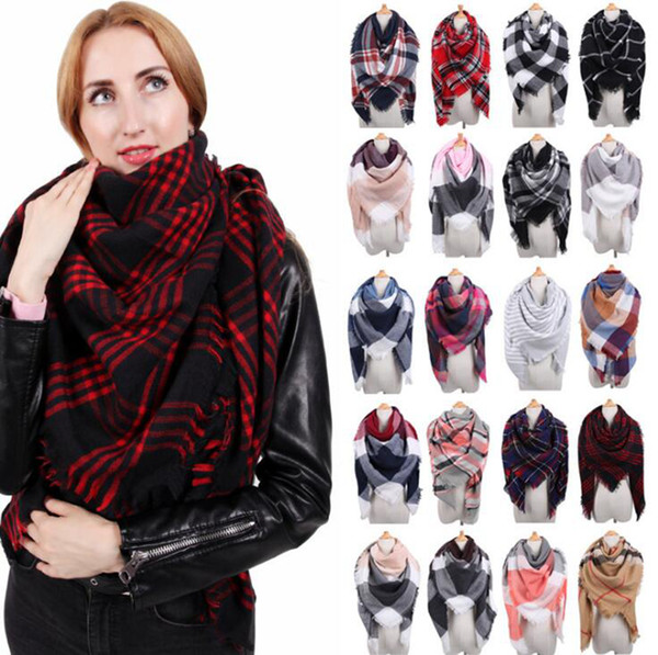 Women Plaid Scarf 41 Styles Pashmina Winter Oversized 140X140cm Shawls Acrylic Warp Knitting Warm Scarves 10pcs LJJO7147