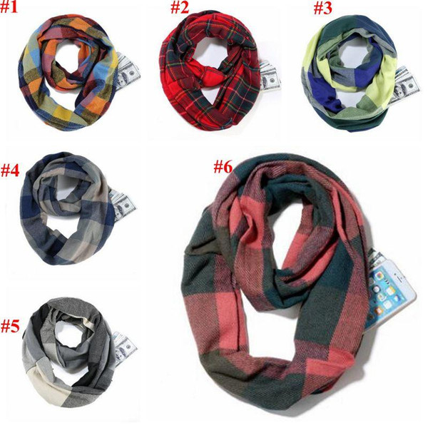 Plaid Infinity Loop Scarves Travel Pocket Snood Neckerchief Grid Wraps Check Shawl Collar Lattice Neck Scarf Winter Pashmina MMA2431