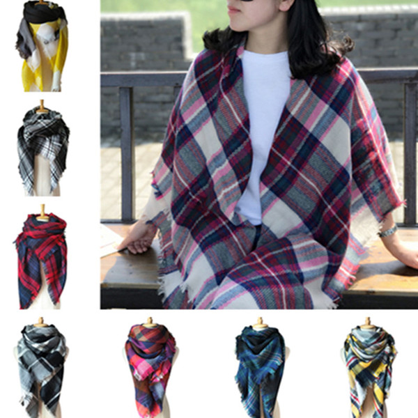 Cashmere imitation Plaid Scarves Pashminas Wraps with Tassel Triangle Grid Shawl Tartan Scarf Winter Neckearmer Lattice Blankets women kids