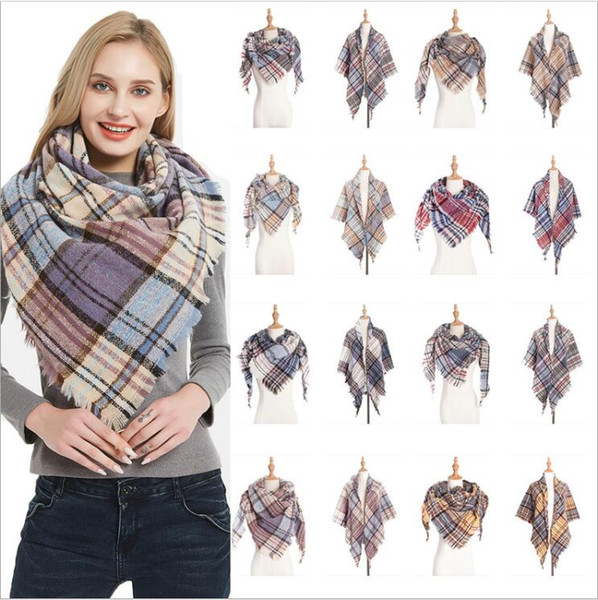 Plaid Scarves Girls Check Shawl Grid Oversized Tassel Wraps Lattice Triangle Neck Scarf Fringed Pashmina Winter Neckerchief Blankets B5922