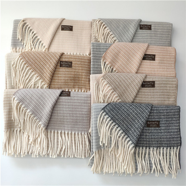 Women designer scarf Cashmere double-sided plaid Pashmina female gradient tassel thick warm shawl luxury shawl