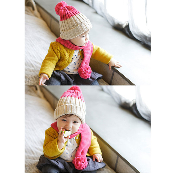 HOT Double Ball Scarf Children Winter Baby Neck Warm Scarves Boy Girl Knitted Scarf Collar For 2-6 Years Baby 19ING