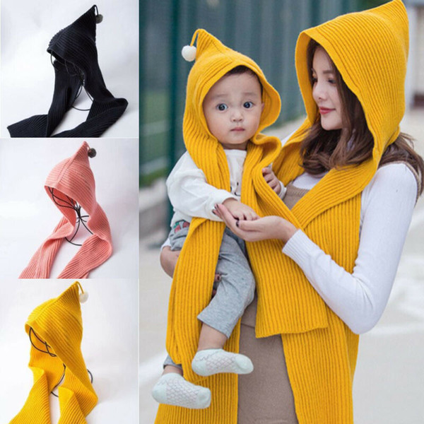 Mother&Me Knitted Wool Hat Baby Kids Winter Warm Cap Pompom Bobble Beanie Hats Scarf Accessories Family Matching Outfit