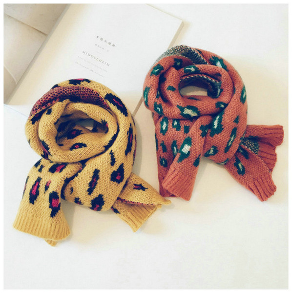 Korean Wool Leopard Tassel Girl Scarf Pattern Wool Shawls Soft Warm Autumn Winter Thick Children Boys Wraps Scarves