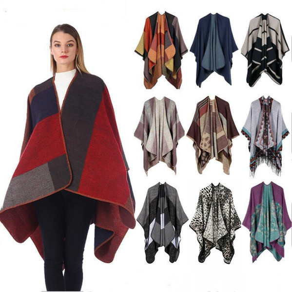 Plaid Poncho Girls Vintage Travel Wrap Knit Cashmere Cape Scarf Fashion Scarves Winter Hot Shawl Cardigan Blankets Cloak Coat Sweater C6126