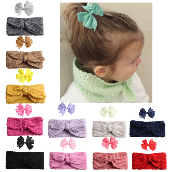 Chirdren Infant Baby New hot selling autumn and winter fashion wool Children rabbit ears wool neck bow hair two sets