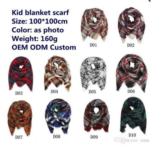 Kids Plaid Scarf Baby 100*100CM Tartan Scarf Wraps Autumn Winter Baby Scarf Shawl Kids Plaid Blanket Wraps Warm Neckerchief 500pcs