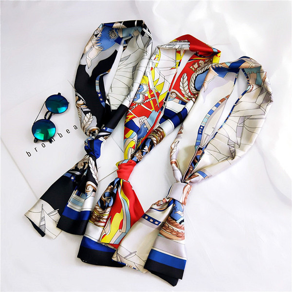 Fashion Harajuku Print Satin Scarf Hair Tie Band Head Neck Scarves Bags Handbag Accessories Foulard Women Business Skinny Scarf