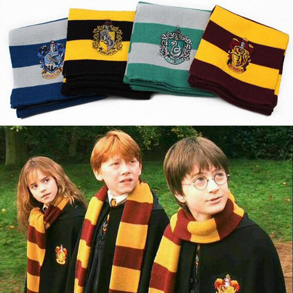 New Fashion 4 Colors College Scarf Harry Potter Gryffindor Series Scarf With Badge Cosplay Knit Scarves Halloween Costumes Woman Man