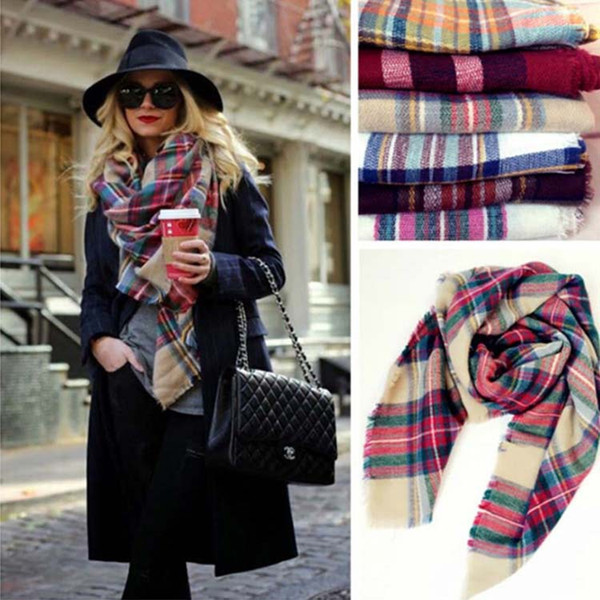 Square Plaid Scarf Girls Shawl 140*140cm Grid Wraps Lattice Neck Scarves Pashmina Winter Warm Women Neckerchief Tippet LJJA3076