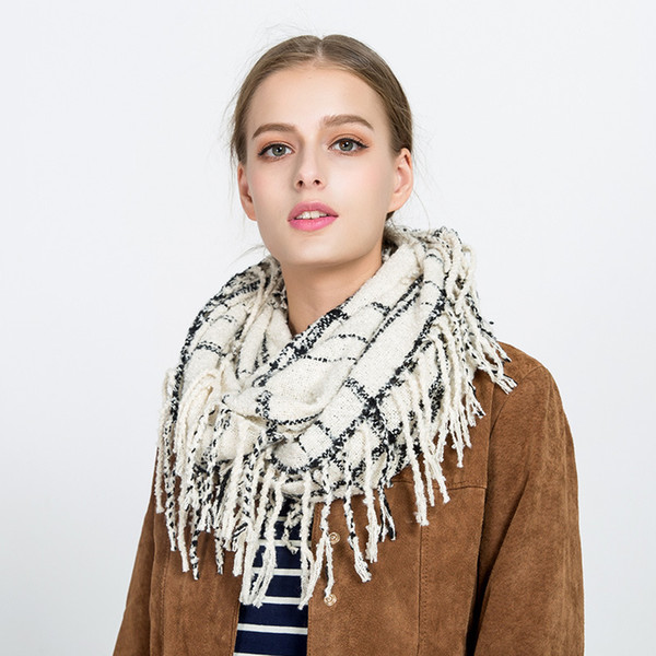 Girl Plaid Scarf Ring Women Dotted Line Grid Scarves Tassel Scarves Classic Tartan Wraps Shawl Warm Winter Blanket GGA2552