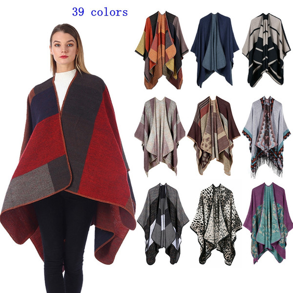 Plaid Poncho Vintage Travel Wrap Knit Cashmere Cape Scarf Winter Hot Shawl Cardigan Blankets Cloak Coat Sweater MMA2428-2