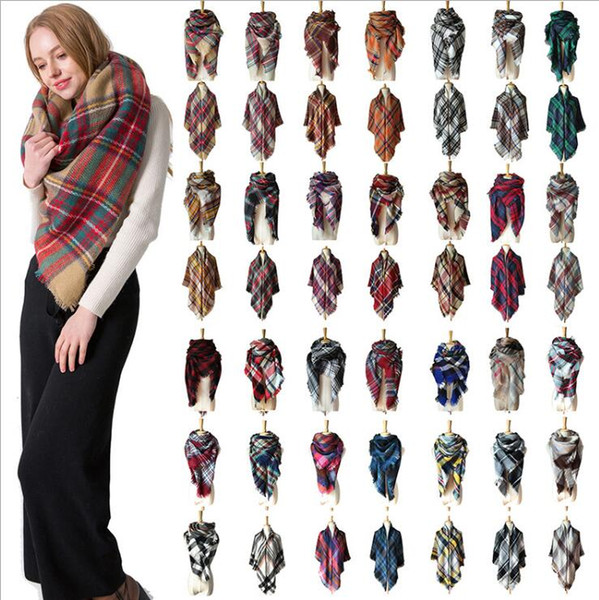 Women Winter Triangle Scarf Plaid Warm Imitation Cashmere Scarves Female Shawls Pashmina Girls 44 Styles Wraps Blanket 140*140cm Xmas Gifts