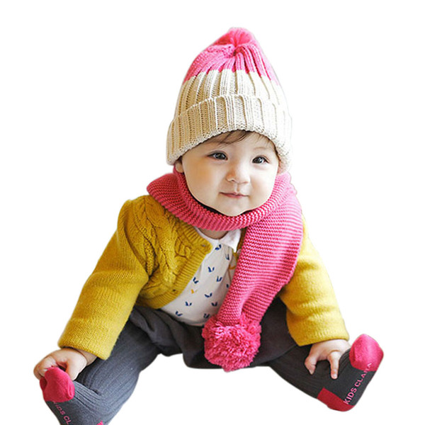 Newly Double Ball Scarf Children Winter Baby Neck Warm Scarves Boy Girl Knitted Scarf Collar For 2-6 Years Baby DOD886