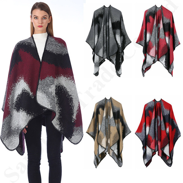 Women Cape Vintage Plaid Pashmina Imitate Cashmere Scarf Grid Shawl Wrap Scarves Winter Warm Blankets Outdoor Cardigan Cloak Coat C91105