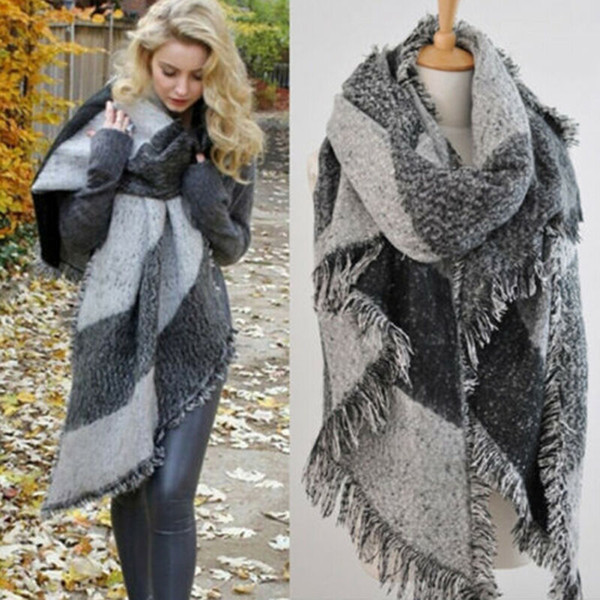 Winter Warm Fashion Large Scarves Women's Thick Long Winter Wool Blend Soft Plaid Scarf Shawl Wrap Plaid Scarf