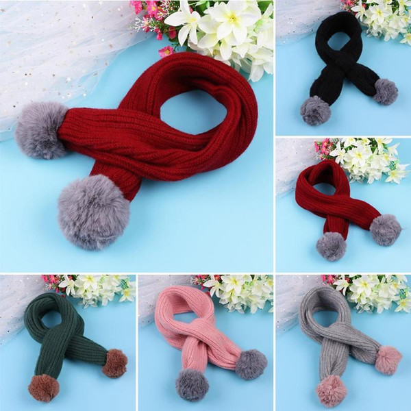 Children Girls Double Ball Fashion Winter Warm Scarf Kids Pompom Solid Color Knitted Scarves Casual Decoration Accessories Gift