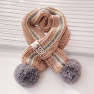 Children's knit winter cashmere warm comfortable solid color scarf boys girls universal raccoon fur pom-pom kids