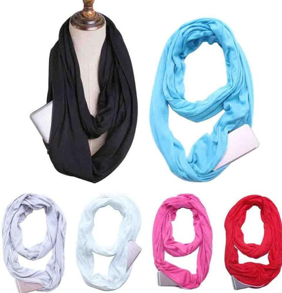 Unisex Fashion Scarf Infinity Scarves With Zipper Pocket Gifts Travel warm Ring Scarves Loop Scarf LJJK1076