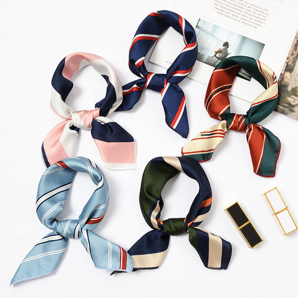 New Elegant Women Square Silk Head Neck Satin Scarf Skinny Retro Hair Tie Band Small Fashion Square Scarf 40 colors C6027