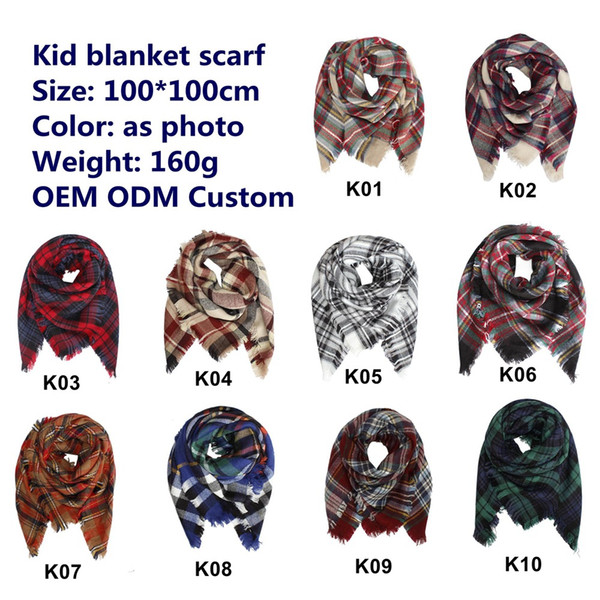 10 tyles Kids Plaid Blanket Scarves Tartan lattice Tassels Scarf Fashion Warm Neckerchief Autumn Winter Baby Scarf Shawl