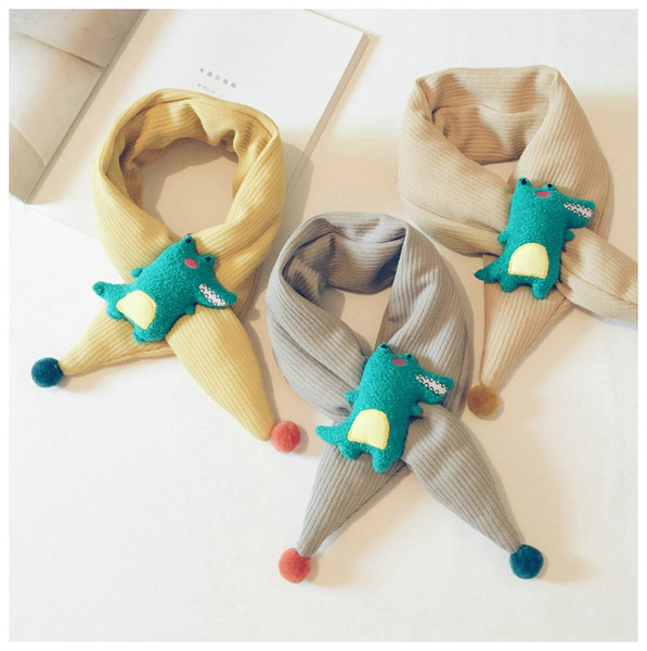 Children Cartoon Dinosaur Scarf Korean Version Of Baby Boys Girls Solid Color Plush Warm Scarf Autumn And Winter