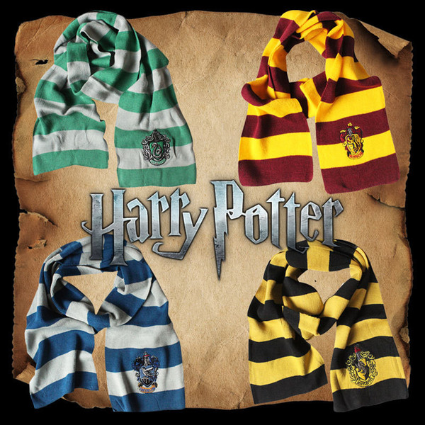 Harry Potter Winter Knitted Scarf Gryffindor Series Badge Cosplay Striped Knit Scarves Halloween Christmas Costumes Gifts 4 Colors Free Ship