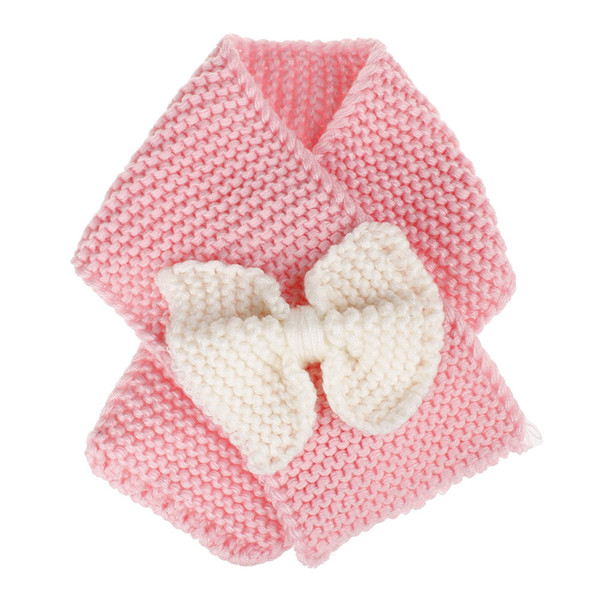 INS Baby Winter Knitted Scarf Crochet Girls Boys Neck Ring Scarf With Bow Kids Warm Knitted Scarves Children Christmas