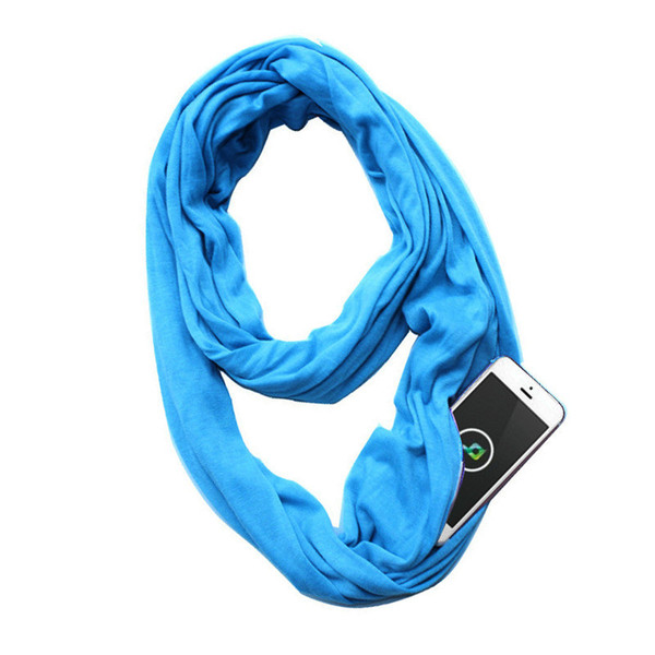 Winter Infinity Scarves With Zipper Pocket Travel Storage Neckerchief Large Ring Scarves Solid Color Loop Scarf Women Girls Warm Collar Hot