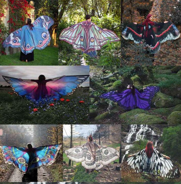 Butterfly Wing Large Fairy Cape Scarf Women Bikini Cover Up Chiffon Gradient Beach Cover Up Shawl Wrap Peacock Cosplay