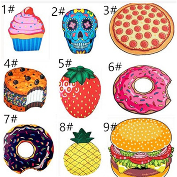 JUXU Round Donut Pizza Hamburge Watermelon Towels Beach Towels Indian Mandala Beach Throw Tapestry Hippy Boho Beach Towel Yoga Mat 12 pcs