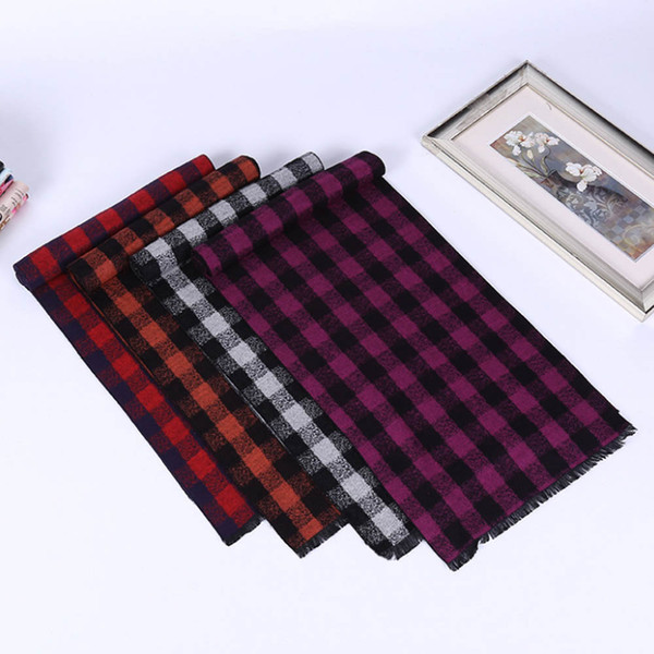 Super Soft Winter Check Plaid Manmade Cotton Scarf Luxurious Classic Shawl C00948