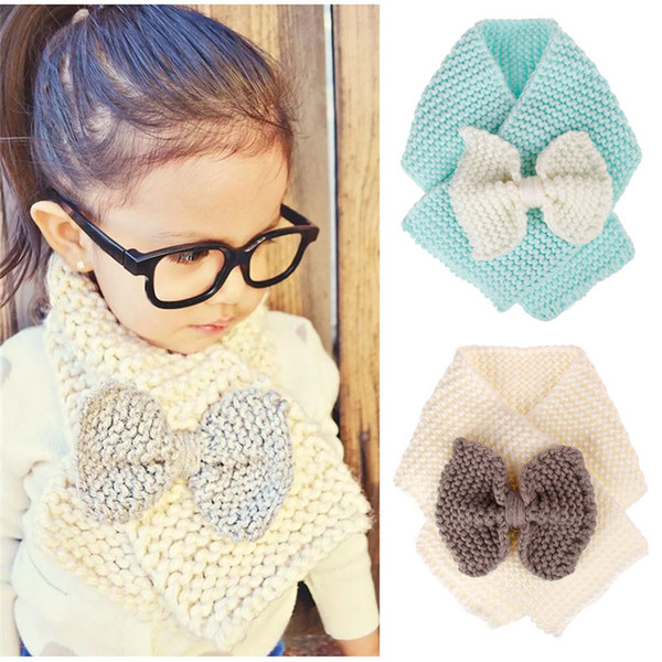 Fashion Children Scarf Kids Knitted Wool Scarf Warm Neck Scarves for Boy Girl Winter Big Bow Scarf Mufflers Clothing Accessories