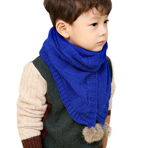 2017 Kid Children Autumn Winter Warm Woolen Scarf Unisex Baby Solid Knitted Long Neckerchief Wrap Shawl Scarf with Balls Warmer