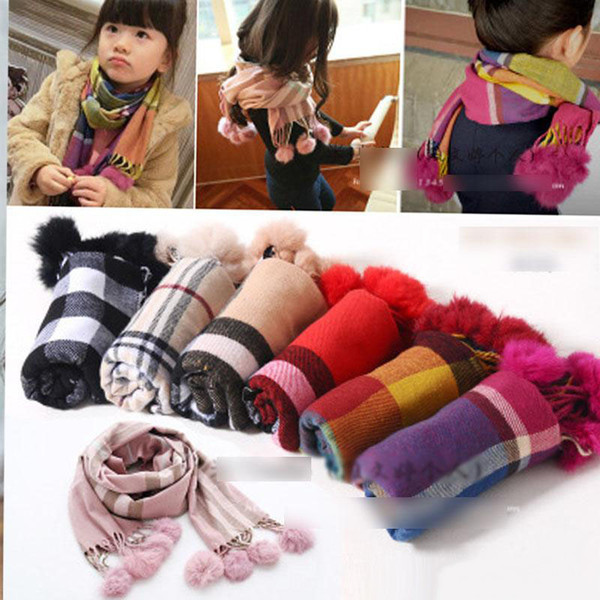 Hot sale Fashion Scarf Classical Girls Winter Scarf Plaid new cotton Ball Tassels Children Scarves Kids Toddler Scarf Children Wear