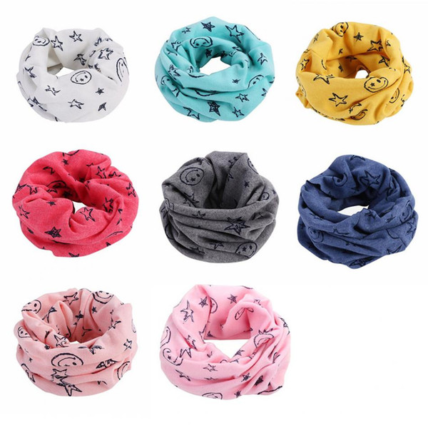 Childrens Boys and Girls Warm Cotton Scarf Shawl Autumn Winter O Ring Neckerchief Cartoon Smile Face Lucky Star Neck Scarves foulard