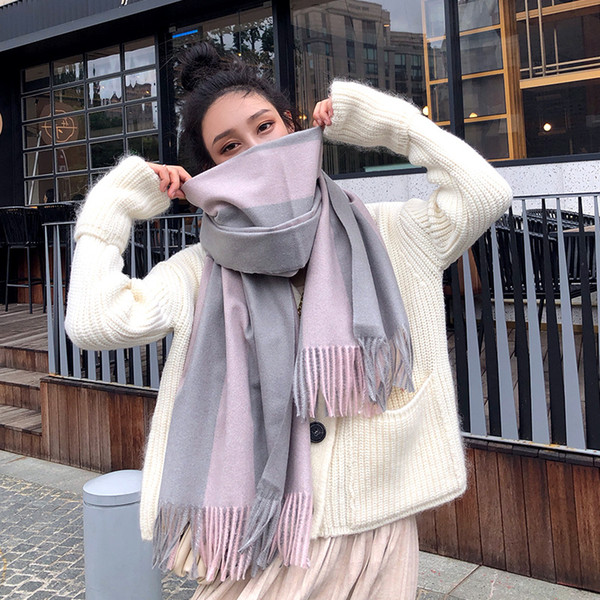 Korean version of long scarf shawl women autumn and winter new super-large warm thickened fringed scarf neck color matching students