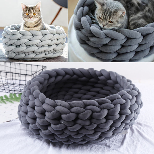 Hot Sale INS Diy Winter Handmade Cozy Warm Dog House Hand-woven Coarse Wool Cat's Home Pet Ncrochet Chunky Knitted Kennel Mat